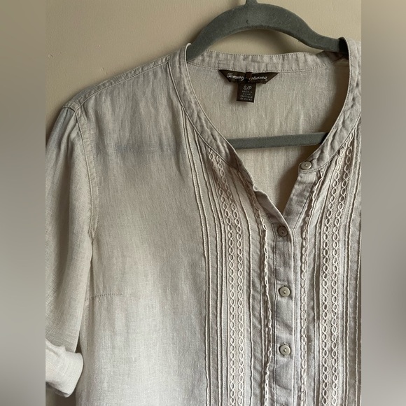 Tommy Bahama 100% linen peasant blouse size S semi sheer boho grandma granola - Picture 4 of 8